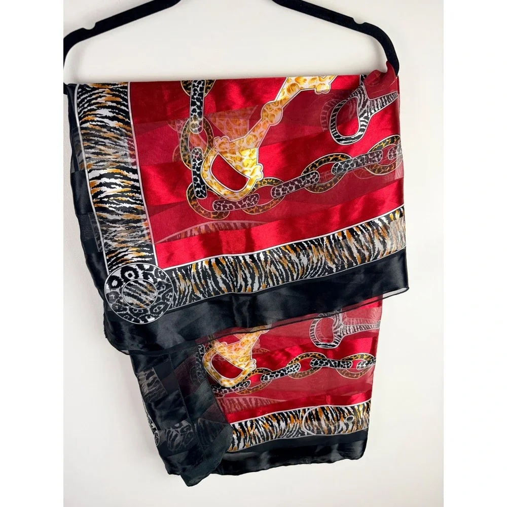 Red‎ Black Equestrian Chain Horse Bit Animal Print Square Scarf Neckerchief